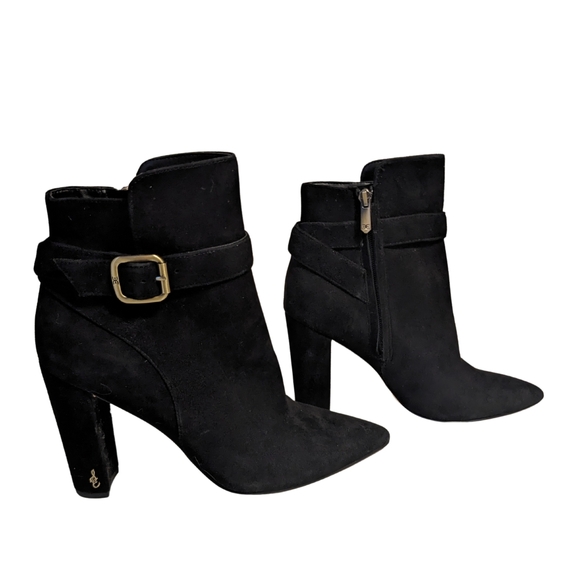 Sam Edelman Shoes - Sam Edelman Black Leather Ankle Booties Pointed Toe Buckle Block Heel  Size 9.5